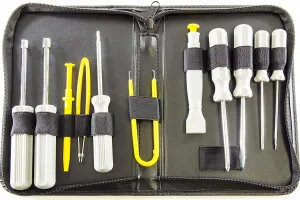 12 Piece Computer and Electronics Toolkit with Flat, 0 / #1 Phillips, and T15 Screwdrivers, Nut Drivers, IC Extractor, IC inserter, and Tweezers (Model CTK2)