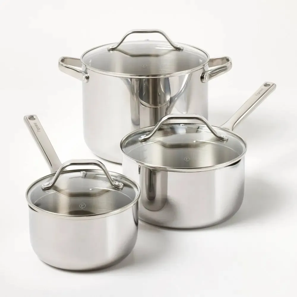 12pc Nonstick Stainless Steel Cookware Set with 6pc Pan Protectors Silver - Figm