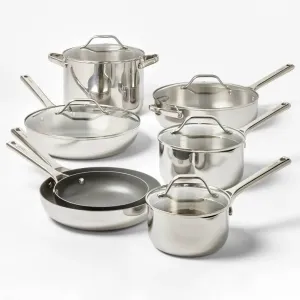 12pc Nonstick Stainless Steel Cookware Set with 6pc Pan Protectors Silver - Figm