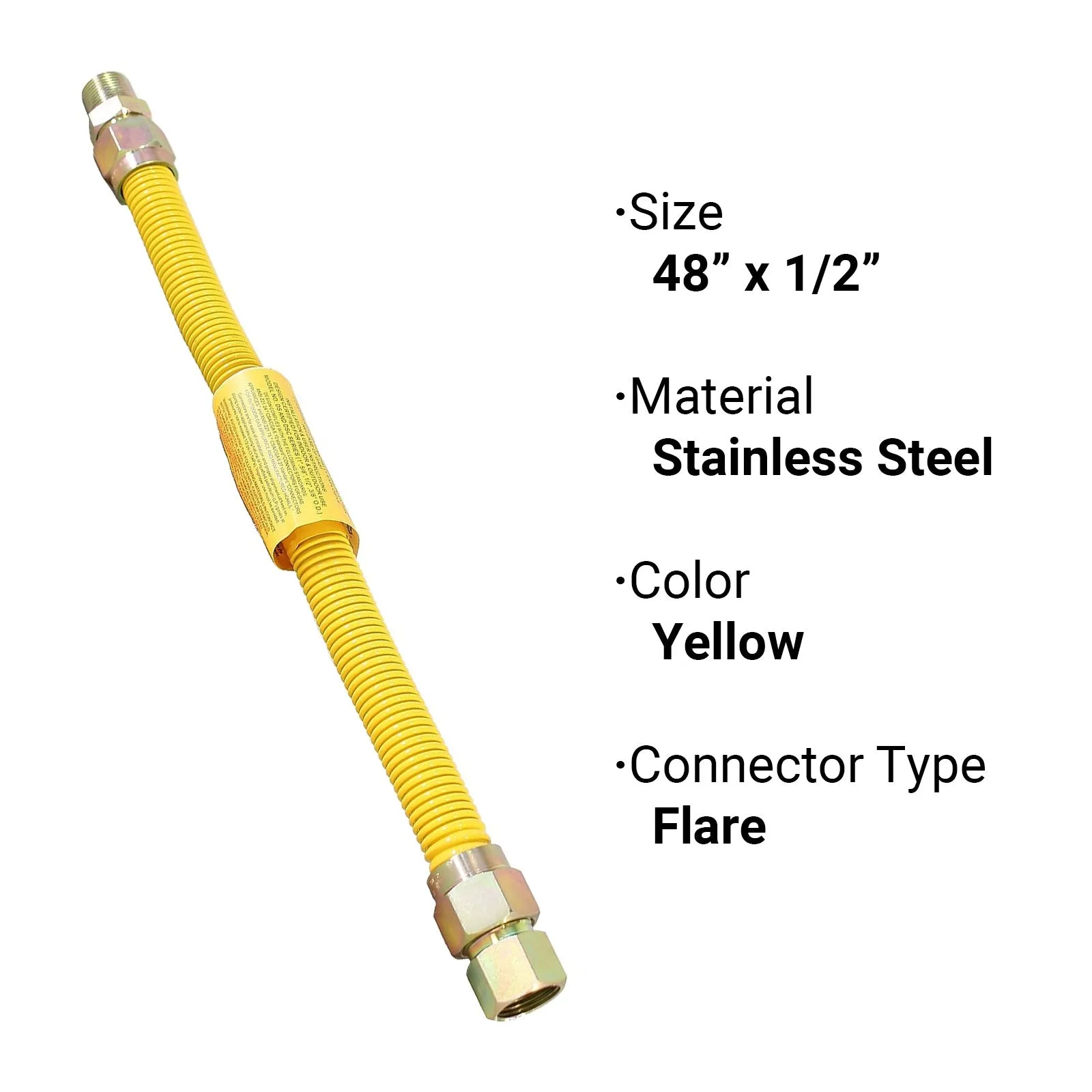 1/2" OD x 48", 1/2" FIP x 1/2" MIP Epoxy Coated Stainless Steel Gas Connector, CSA