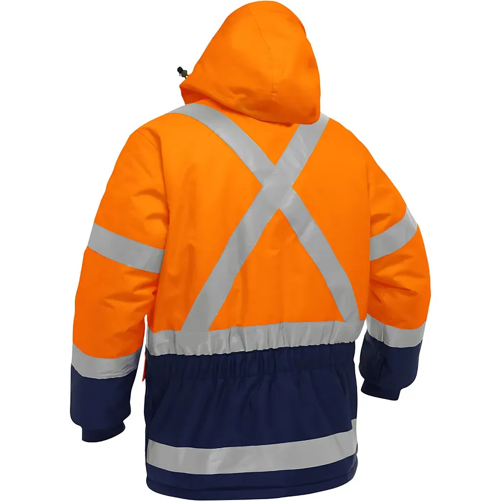 Bisley 343M6450X-ORNV/XL ANSI Type R Class 3 and CSA Z96 Class 2 X-Back Extreme Cold Jacket with Navy Bottom