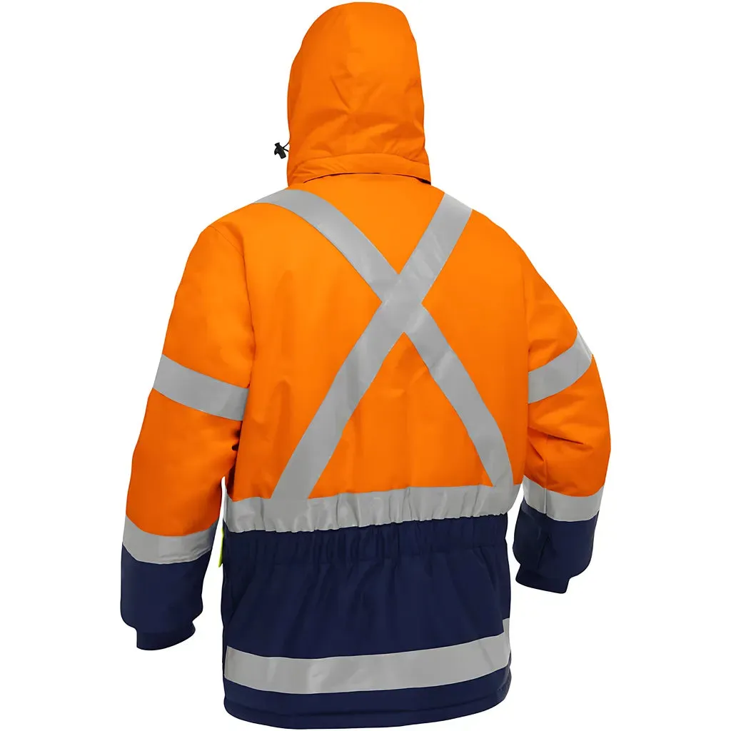 Bisley 343M6450X-ORNV/XL ANSI Type R Class 3 and CSA Z96 Class 2 X-Back Extreme Cold Jacket with Navy Bottom