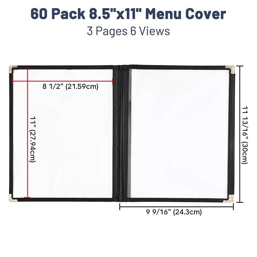 Clear Menu Covers 60ct/pk 8.5x11 3-Page 6-View