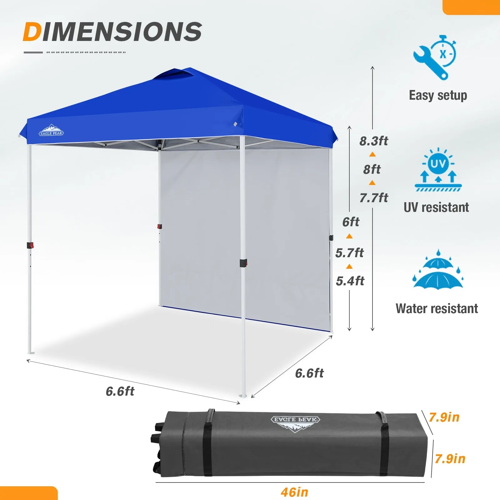 EAGLE PEAK 6.6x6.6 Pop Up Canopy Tent with Removable Sidewall