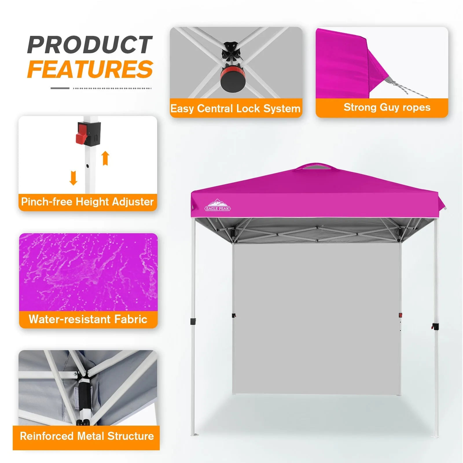 EAGLE PEAK 6.6x6.6 Pop Up Canopy Tent with Removable Sidewall