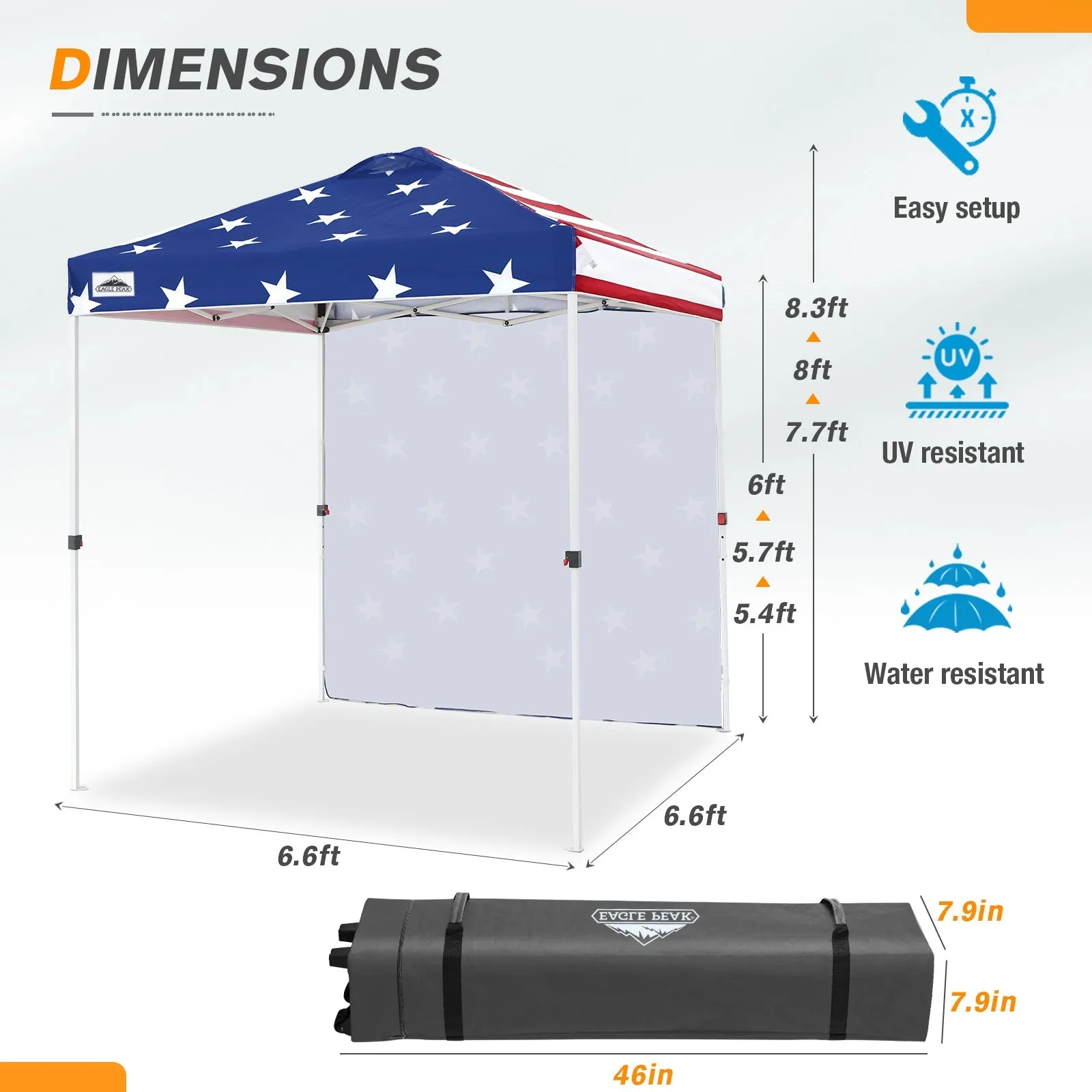 EAGLE PEAK 6.6x6.6 Pop Up Canopy Tent with Removable Sidewall