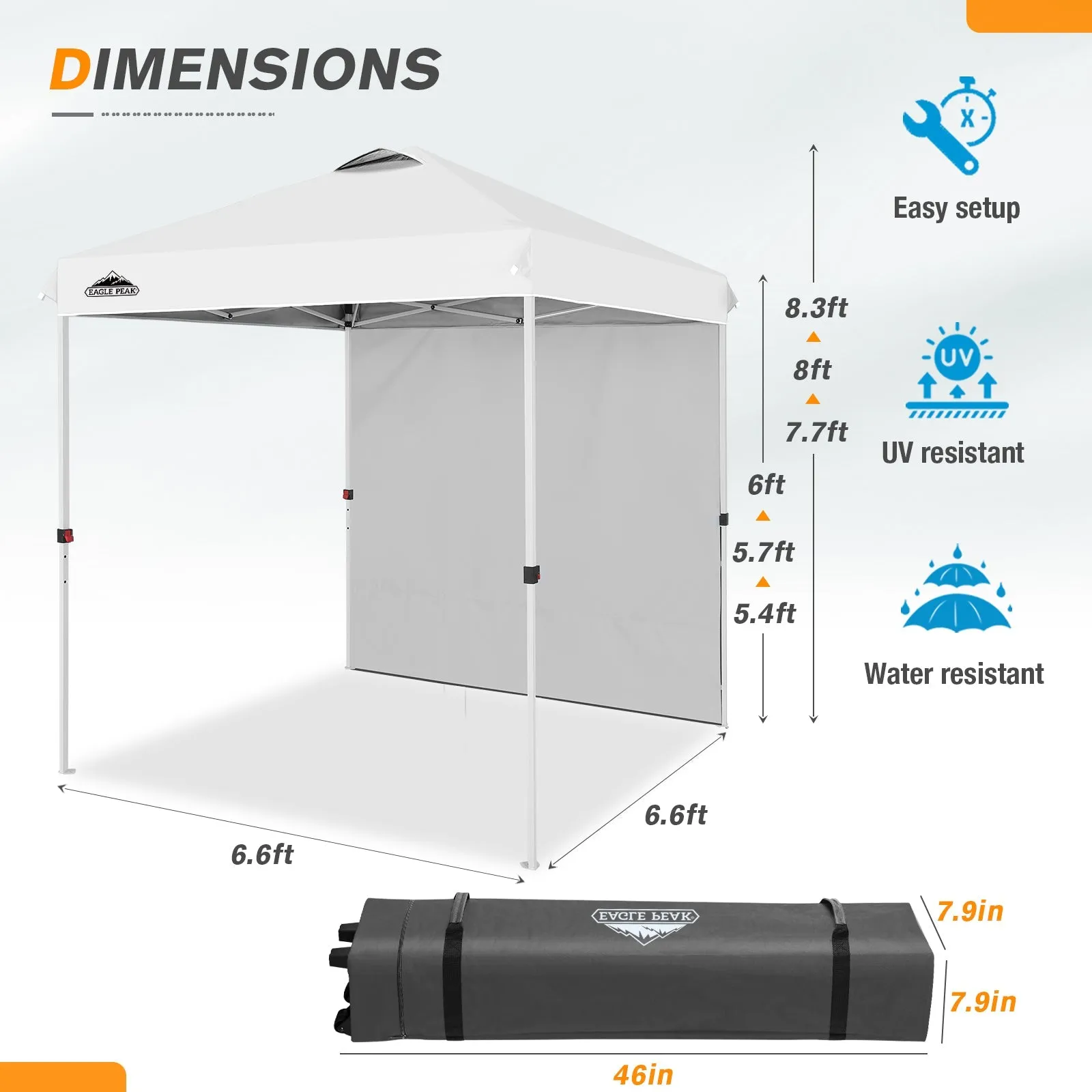 EAGLE PEAK 6.6x6.6 Pop Up Canopy Tent with Removable Sidewall