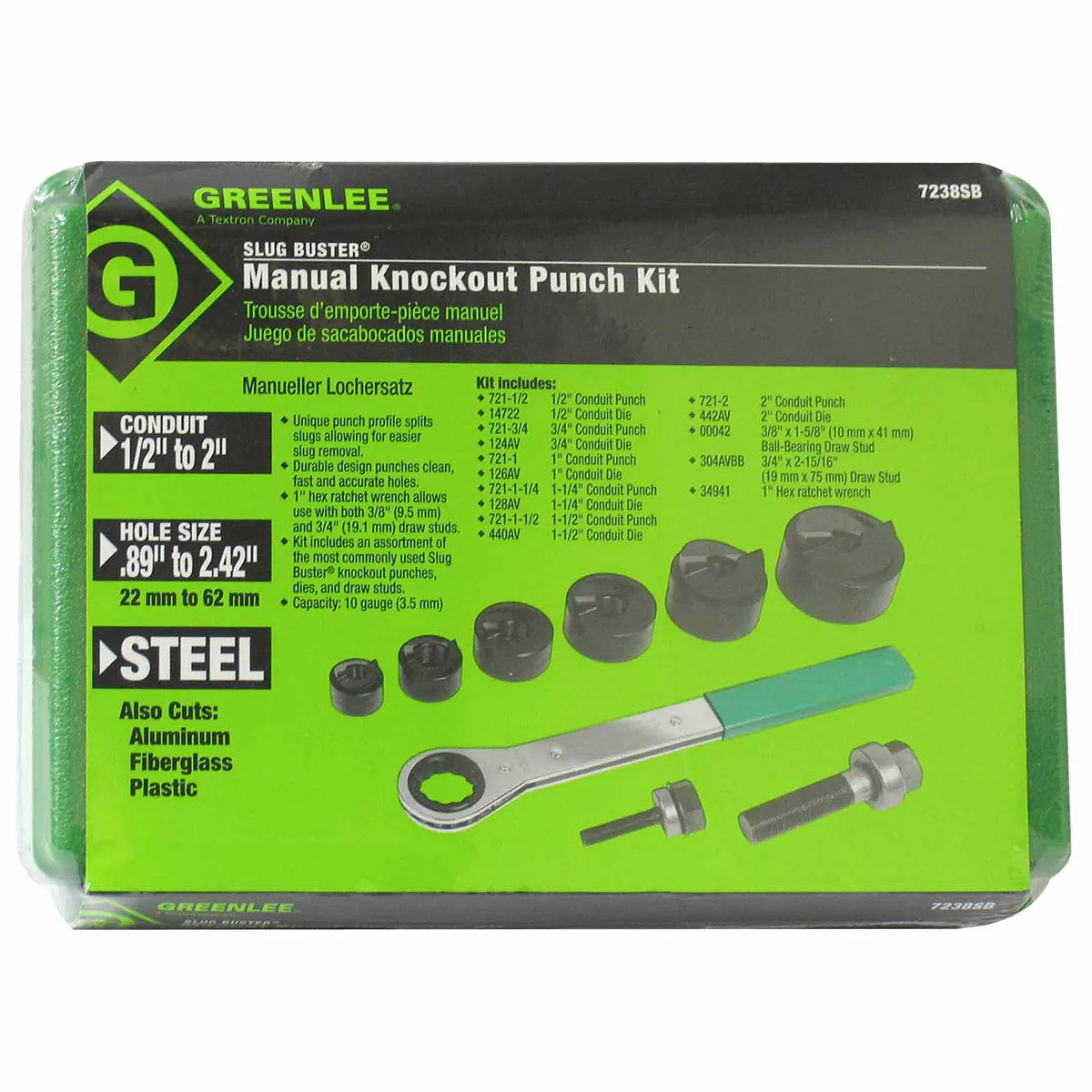 Greenlee 7238SB Slug-Buster Knockout Kit with Ratchet Wrench 1/2" thru 2"