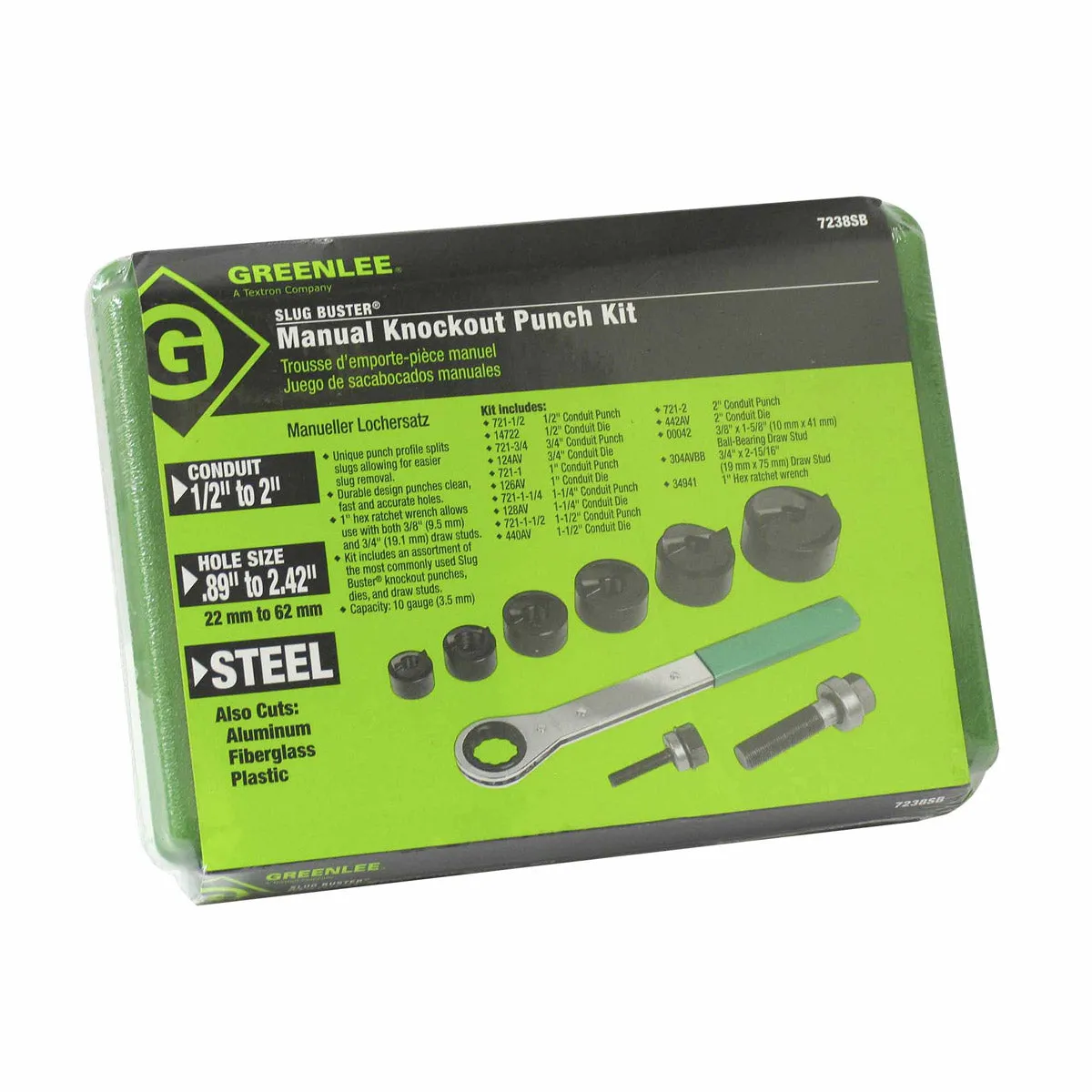 Greenlee 7238SB Slug-Buster Knockout Kit with Ratchet Wrench 1/2" thru 2"