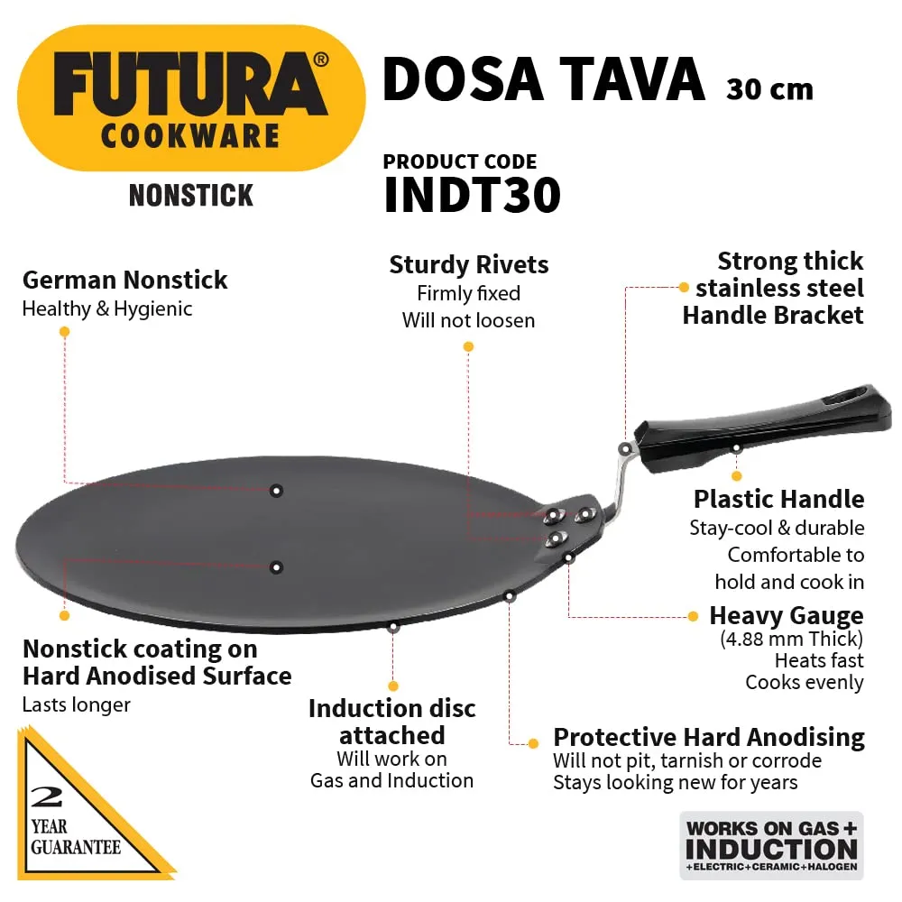 Hawkins Futura 30 cm Dosa Tava, Non Stick Dosa Tawa, Induction Dosa Tawa, Black (INDT30)