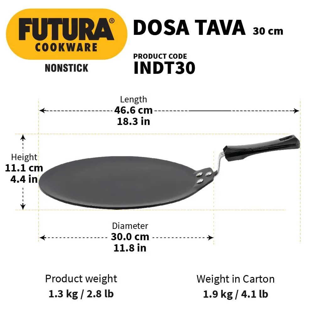 Hawkins Futura 30 cm Dosa Tava, Non Stick Dosa Tawa, Induction Dosa Tawa, Black (INDT30)