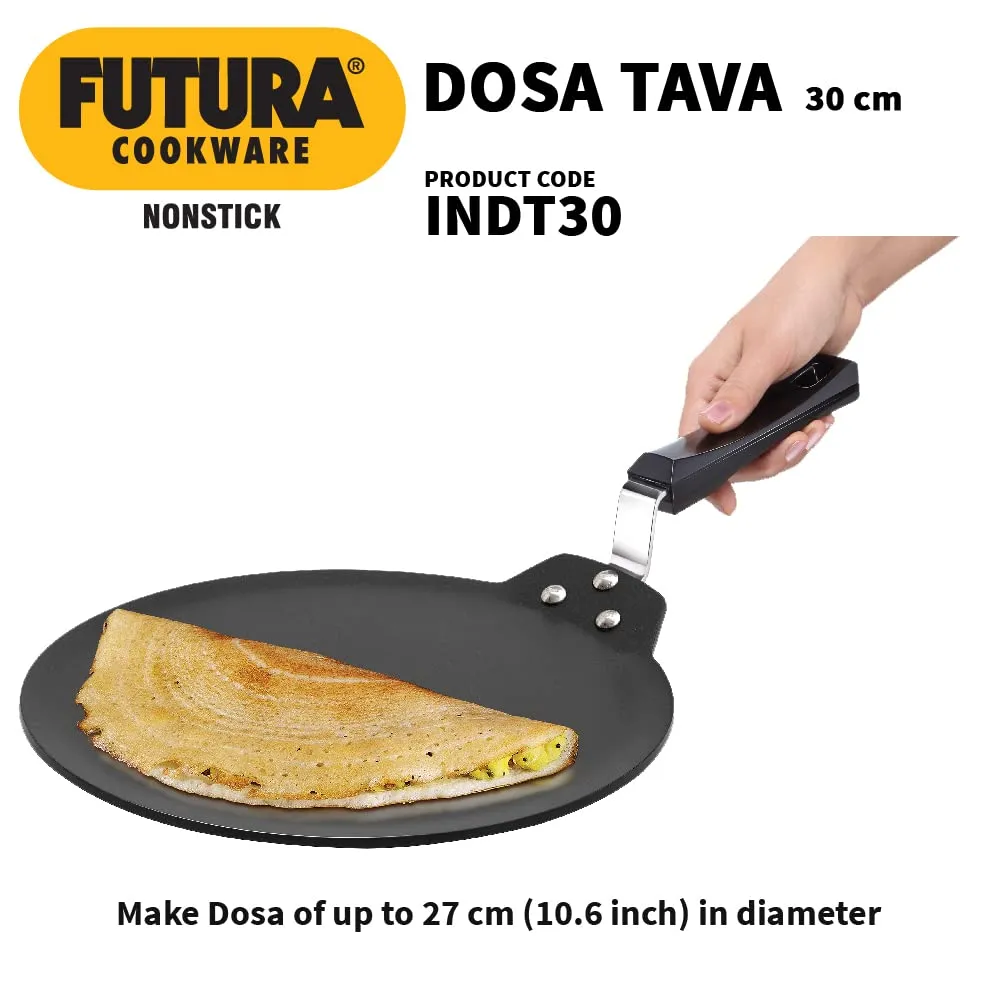 Hawkins Futura 30 cm Dosa Tava, Non Stick Dosa Tawa, Induction Dosa Tawa, Black (INDT30)