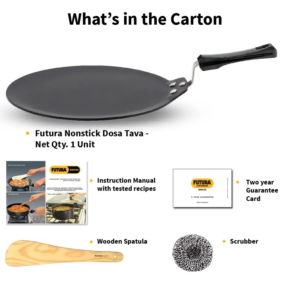 Hawkins Futura 30 cm Dosa Tava, Non Stick Dosa Tawa, Induction Dosa Tawa, Black (INDT30)