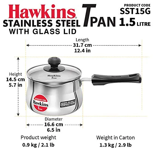 Hawkins Stainless Steel Tpan 1.5L with Glass lid