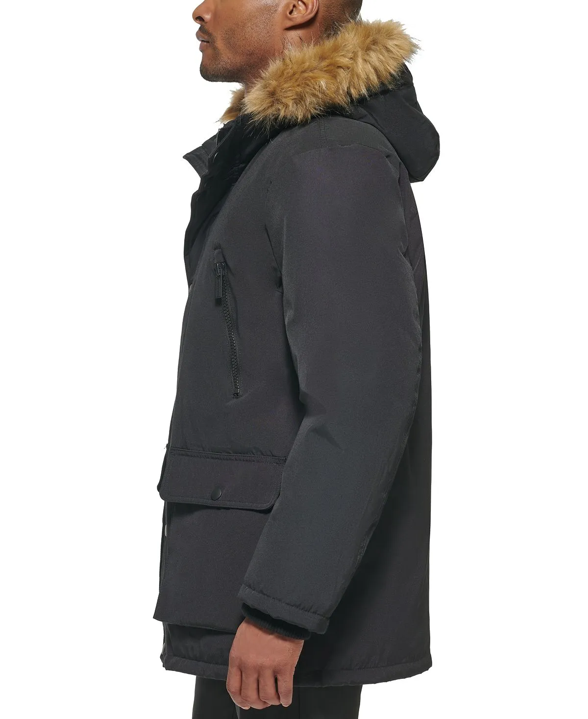 Men's parka with faux fur jacket on the hood created for Macy's Club Room, black