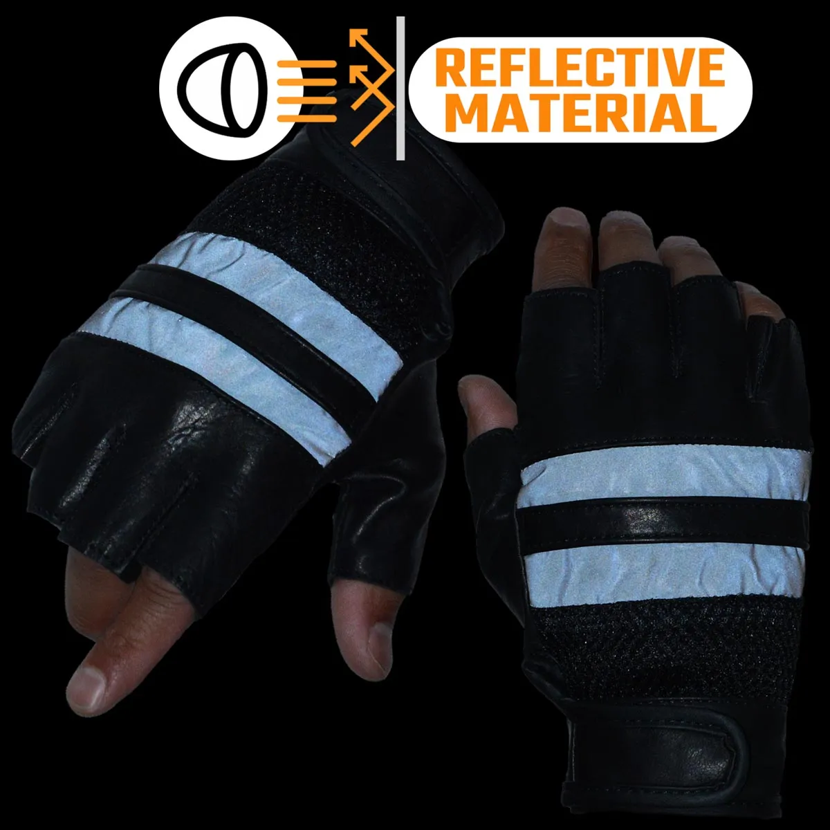 Milwaukee Leather MG7548 Men's Black Leather Mesh Gel Palm Fingerless