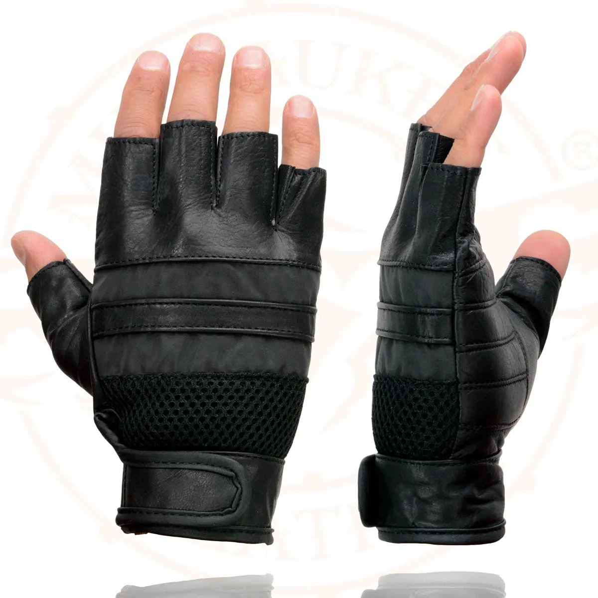 Milwaukee Leather MG7548 Men's Black Leather Mesh Gel Palm Fingerless