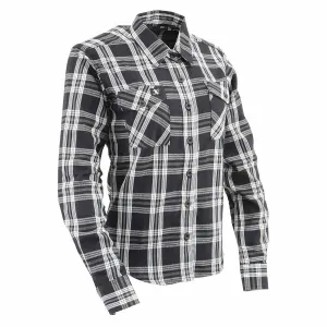 Milwaukee Leather MNG21600 Women's Casual Black and White Long Sleeve Cotton Flannel Shirt