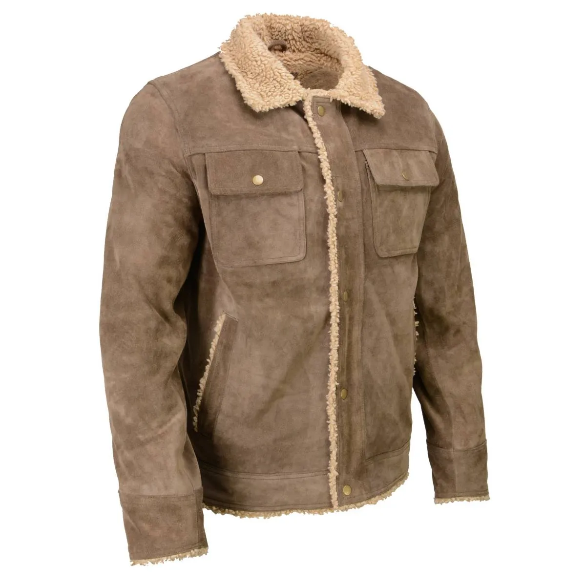 Milwaukee Leather Vintage SFM1811 Men's Classic Taupe Suede Leather Fashion Coat Jacket w/ Plush Sherpa Inside Lining