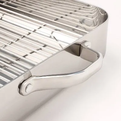 Open Box 2pc Stainless Steel Roaster with Wire Rack Silver - Figmint