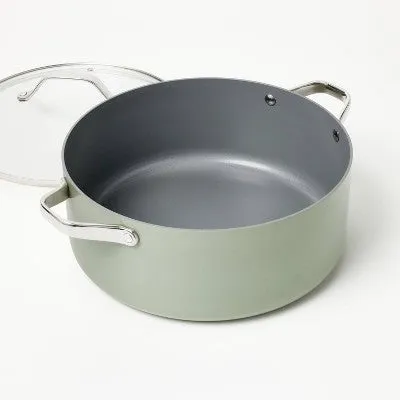 Open Box - 8qt Nonstick Ceramic Coated Aluminum Wide Stock Pot Sage Green - Figmint