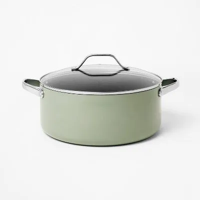 Open Box - 8qt Nonstick Ceramic Coated Aluminum Wide Stock Pot Sage Green - Figmint