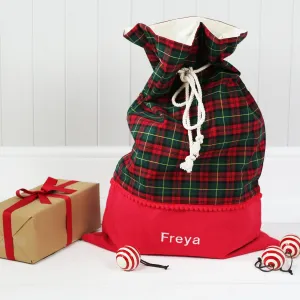 Personalised Santa Sack GREEN TARTAN