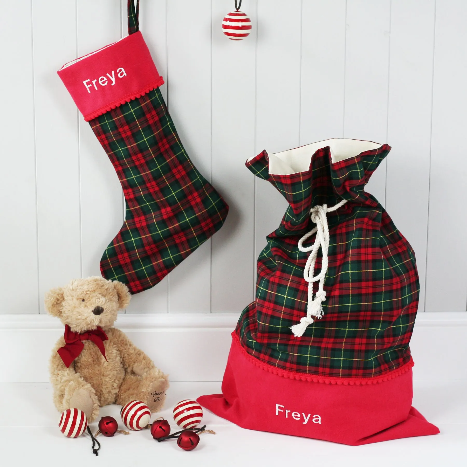 Personalised Santa Sack GREEN TARTAN