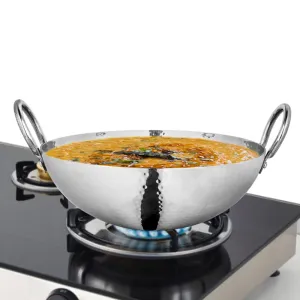 Shri & Sam Stainless Steel 1.1 Litre Triply Deep Pro Light Weight Hammered Kadhai, 18 cm, 702 Grams