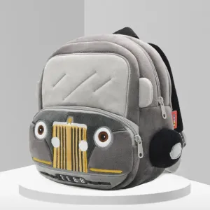 THE LITTLE LOOKERS Preschool Kids School Bags Cute Soft Plush Baby Backpack for Baby Boys, Baby Girls- Grey (Classic Car)