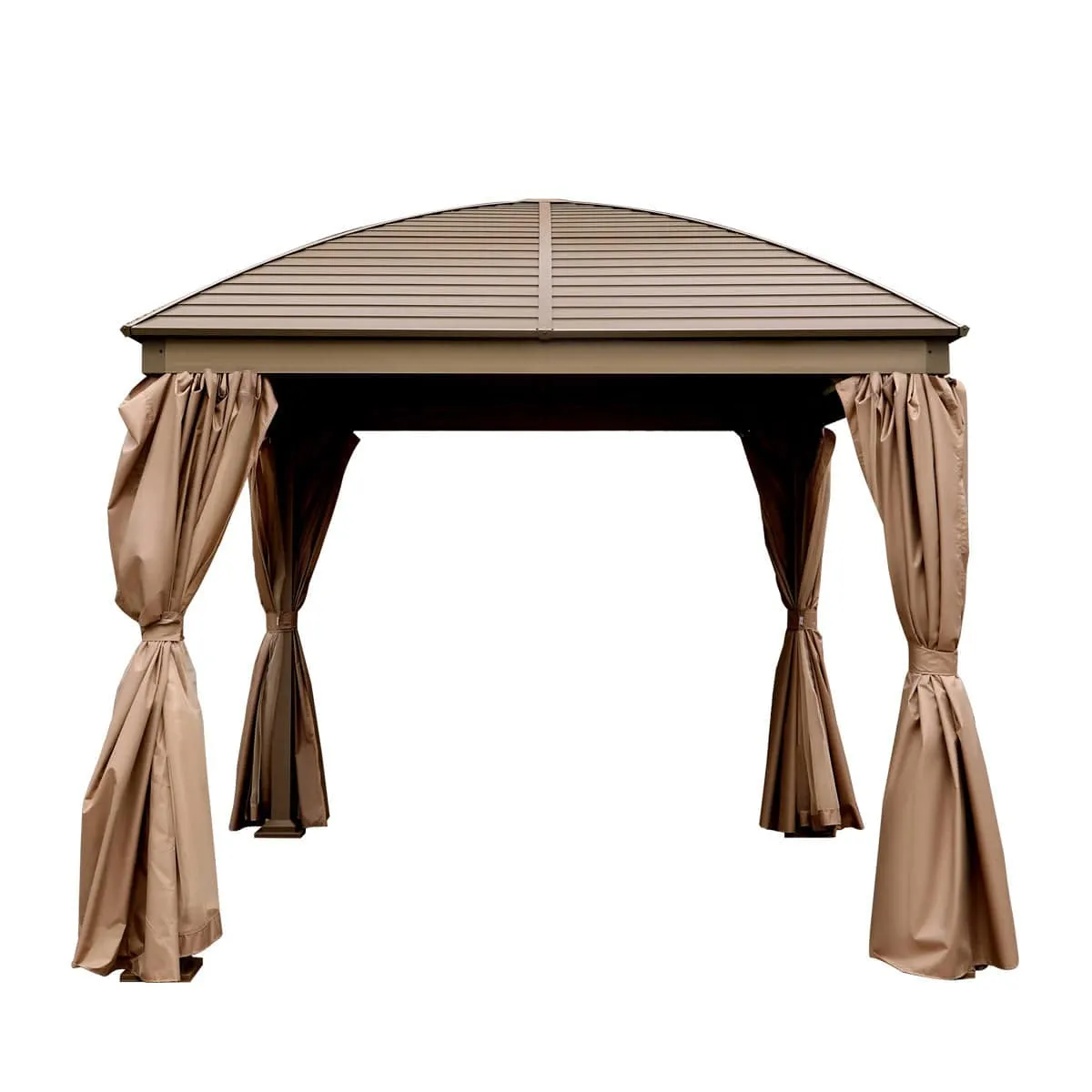 TMG Industrial 10’ x 10’ Hardtop Curved Steel Roof Patio Gazebo, Mosquito Nets & Curtains Included, TMG-LGZ10