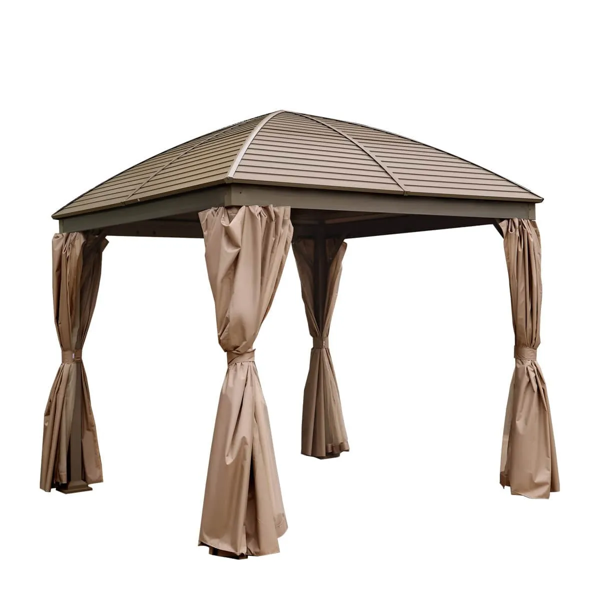 TMG Industrial 10’ x 10’ Hardtop Curved Steel Roof Patio Gazebo, Mosquito Nets & Curtains Included, TMG-LGZ10