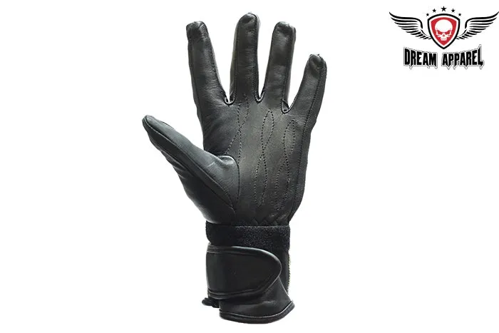 Womens White Full Finger Leather Gauntlet Gloves