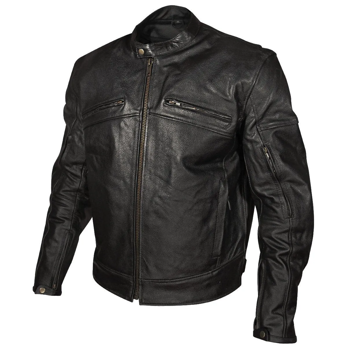 Xelement XSPR105 Men's 'The Racer' Black Leather Armored and Vented Motorcycle Biker Rider Racing Jacket