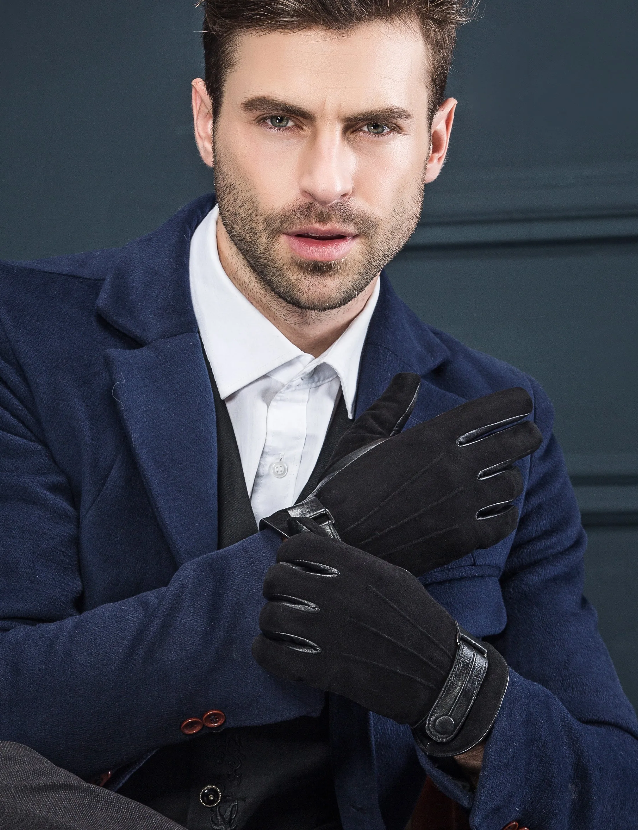 YISEVEN Men's Touchscreen Sheepskin  Leather Gloves