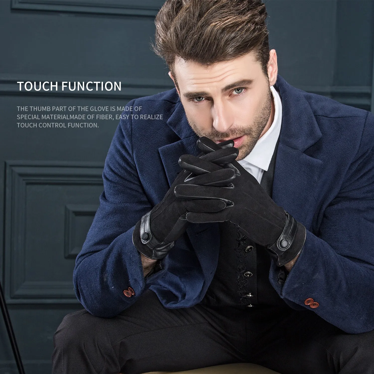 YISEVEN Men's Touchscreen Sheepskin  Leather Gloves